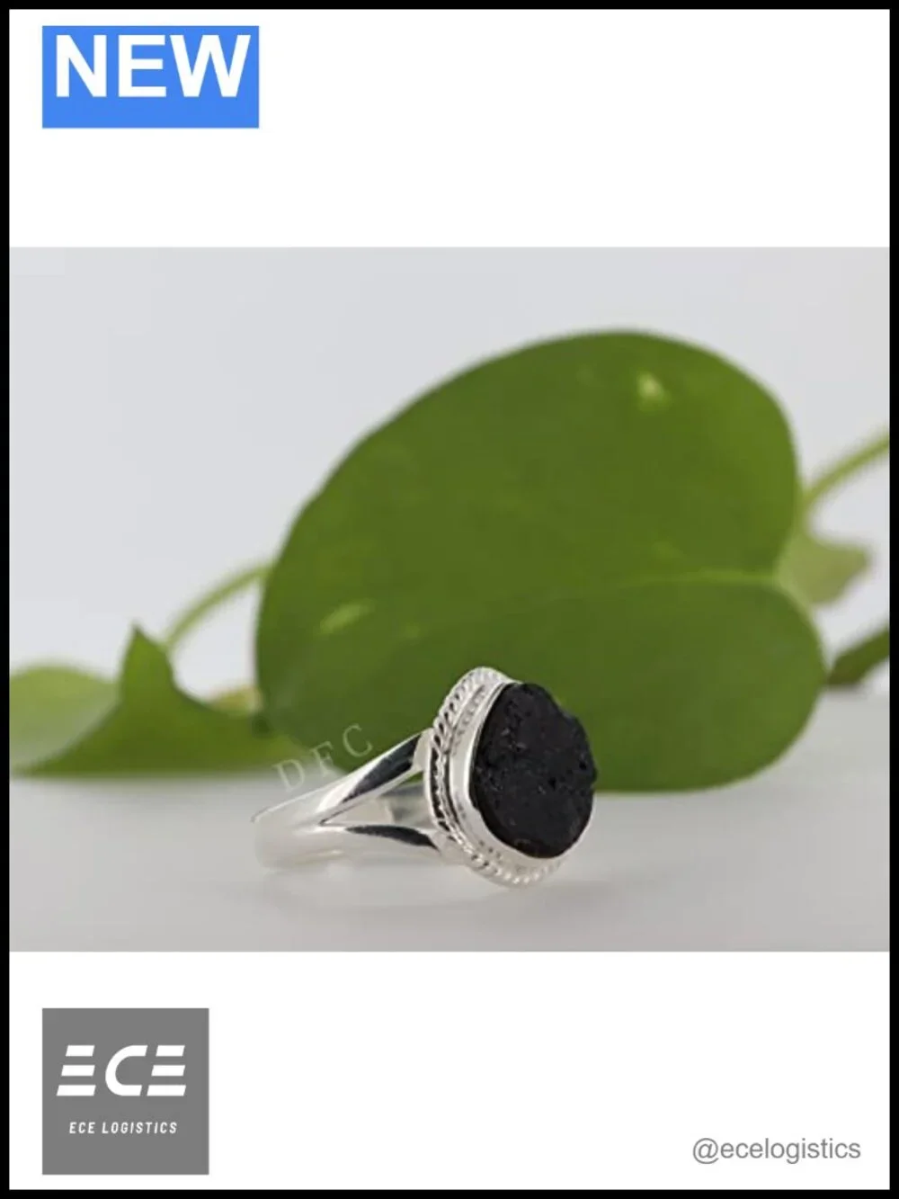 Black Tourmaline Sterling Silver Ring Size 8 Handmade October Birthstone